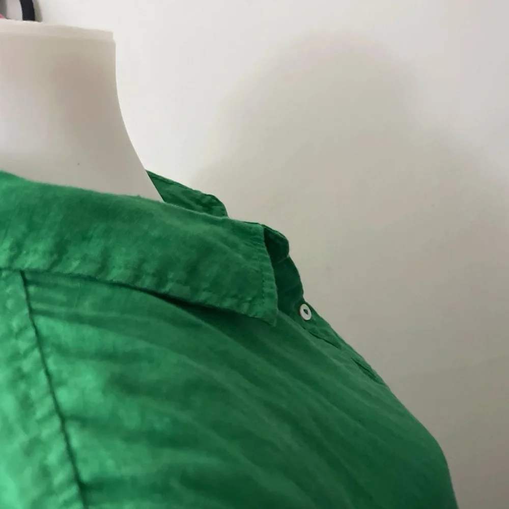 Tahari Linen Shirt Dress Green Chic Boho Coastal Vacation Festival Preppy - Picture 5 of 6
